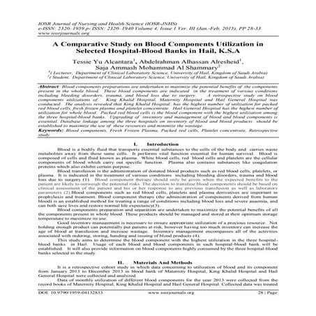 A Comparative Study on Blood Components Utilization in Selected Hospital-Bloo...