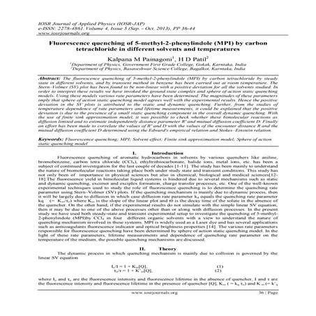 Fluorescence quenching of 5-methyl-2-phenylindole (MPI) by carbon tetrachlori...