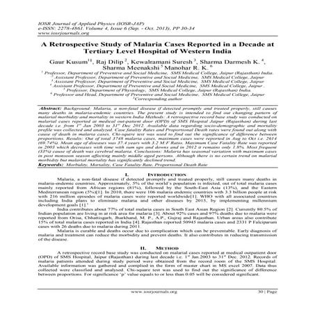 A Retrospective Study of Malaria Cases Reported in a Decade at Tertiary Level...