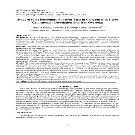 Study of some Pulmonary Function Tests in Children with Sickle Cell ...
