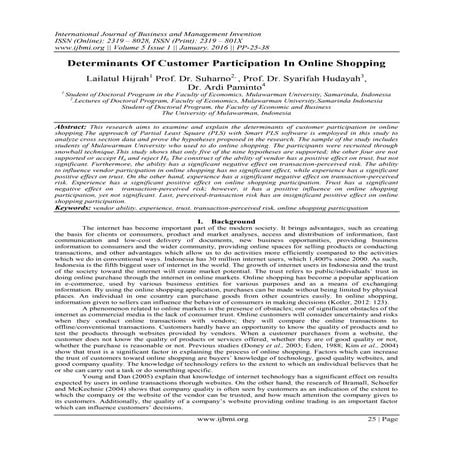 Determinants Of Customer Participation In Online Shopping