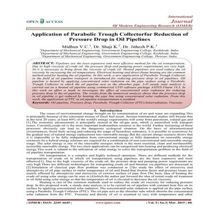 Application of Parabolic Trough Collectorfor Reduction of Pressure Drop in Oi...