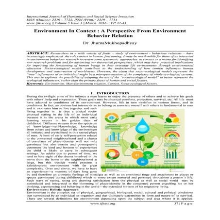 Environment In Context : A Perspective From Environment Behavior Relation