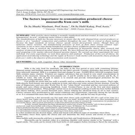 The factors importance to economization produced cheese mozzarella from cow's...