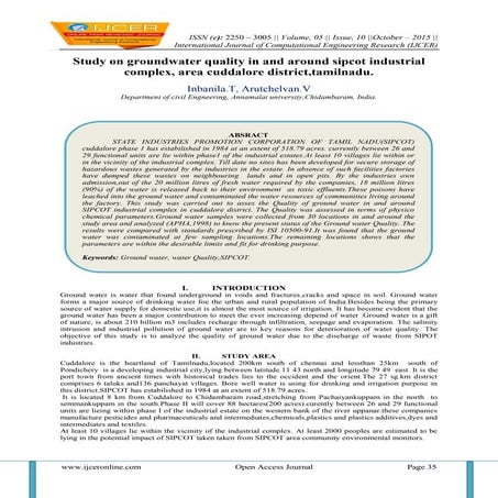 Study on groundwater quality in and around sipcot industrial complex, area cu...