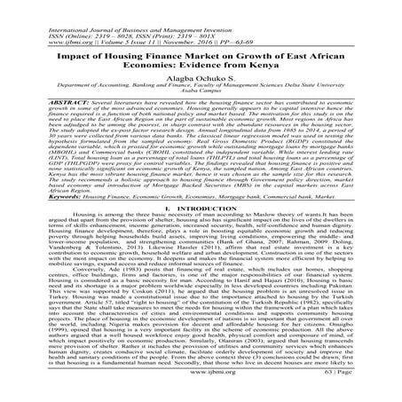 Impact of Housing Finance Market on Growth of East African Economies: Evidenc...
