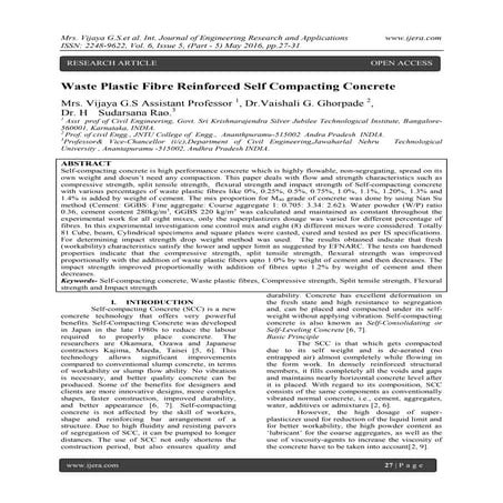 Waste Plastic Fibre Reinforced Self Compacting Concrete