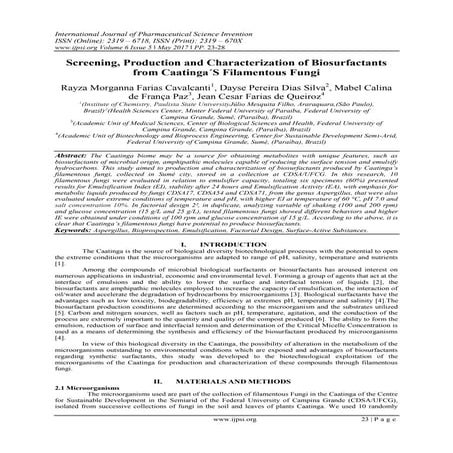 Screening, Production and Characterization of Biosurfactants from Caatinga´S ...