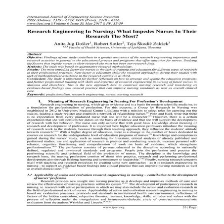 Research Engineering In Nursing: What Impedes Nurses In Their Research The Most?