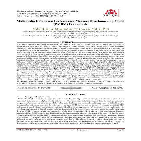 Multimedia Databases: Performance Measure Benchmarking Model (PMBM) Framework