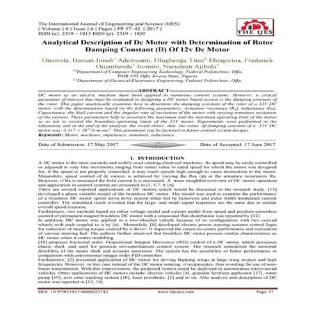 Analytical Description of Dc Motor with Determination of Rotor Damping Constant (Β) Of 12v Dc Motor