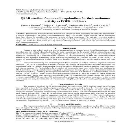 QSAR studies of some anilinoquinolines for their antitumor activity as EGFR i...