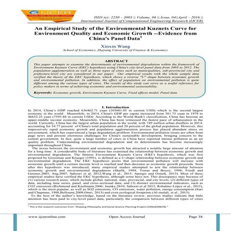 An Empirical Study of the Environmental Kuznets Curve for Environment Quality...