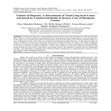 Volume of Deposits, A determinant of Total Long-term Loans Advanced by Commer...