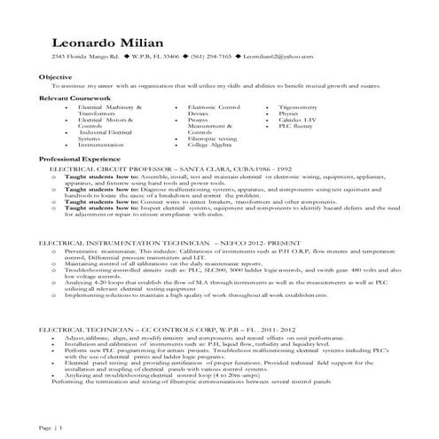 Leonardo Milian Present Resume