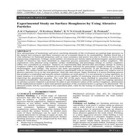 Experimental Study on Surface Roughness by Using Abrasive Particles