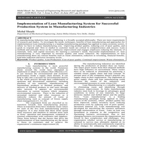 Implementation of Lean Manufacturing System for Successful Production System ...