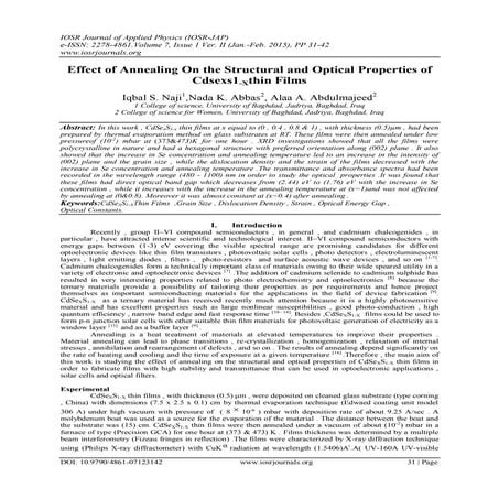 Effect of Annealing On the Structural and Optical Properties of Cdsexs1-Xthin...