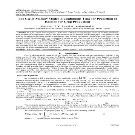 The Use of Markov Model in Continuous Time for Prediction of Rainfall for Cro...