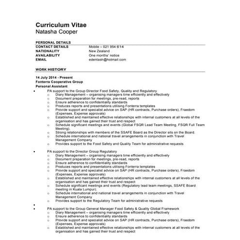 Natasha Cooper CV 2015 PA EA current
