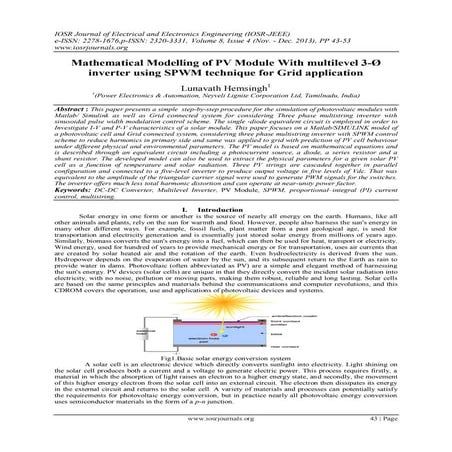 Mathematical Modelling of PV Module With multilevel 3-Ø inverter using SPWM t...