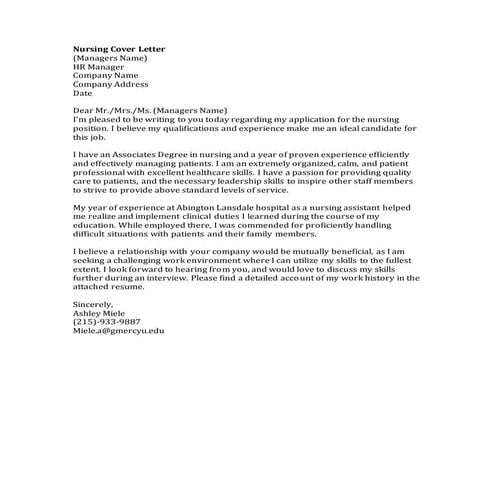 Nursing Cover Letter