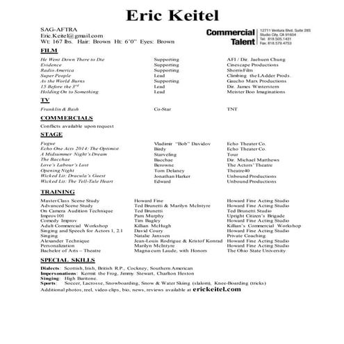 Eric Keitel - Actor Resume 2015