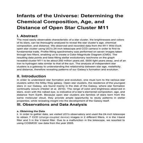 InfantsoftheUniverseDeterminingthechemicalCompositionAgeandDistanceofOpenStar...