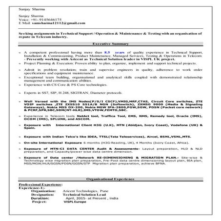 Sanjay_Sharma _resume_Telecom IMS LTE
