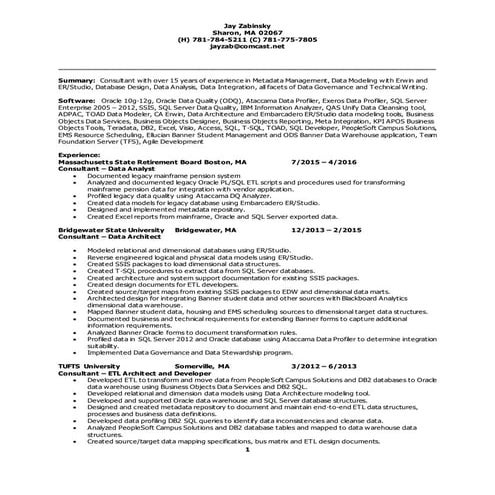 Resume of Jay Zabinsky