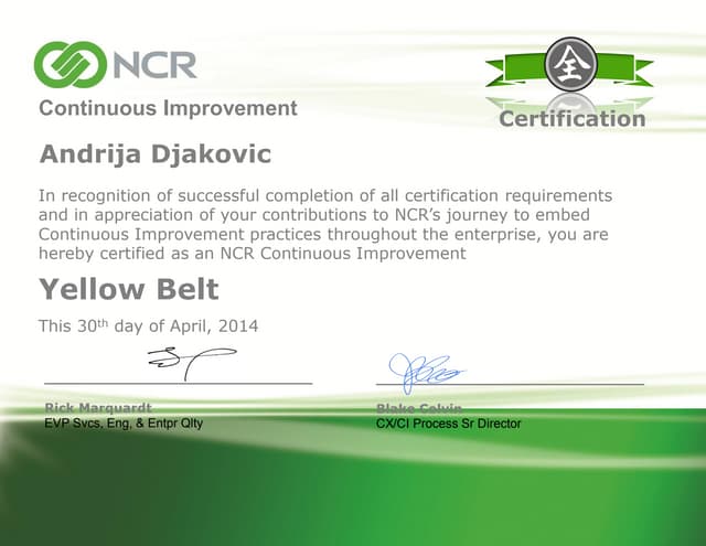 Continuous Improvement certification Continuous Improvement certification