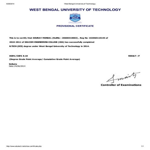 B.TECH CIRTIFICATE | PDF