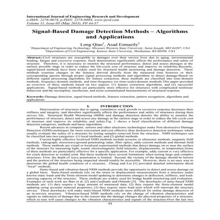 Signal-Based Damage Detection Methods – Algorithms and Applications