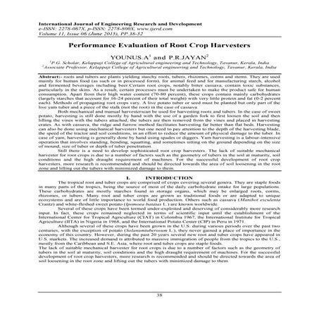 Performance Evaluation of Root Crop Harvesters