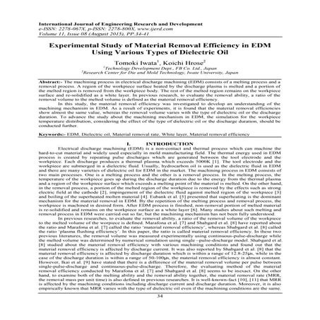Experimental Study of Material Removal Efficiency in EDM Using Various Types ...