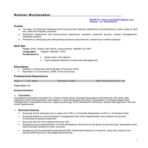 Roshan Munjwadkar Resume