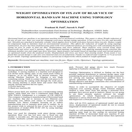 WEIGHT OPTIMIZATION OF FIX JAW OF REAR VICE OF HORIZONTAL BAND SAW MACHINE US...