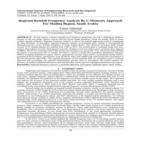 Regional Rainfall Frequency Analysis By L-Moments Approach For Madina Region,...