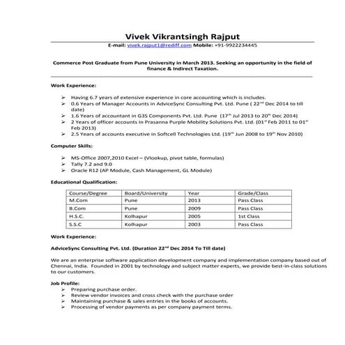 Resume - Vivek V. Rajput