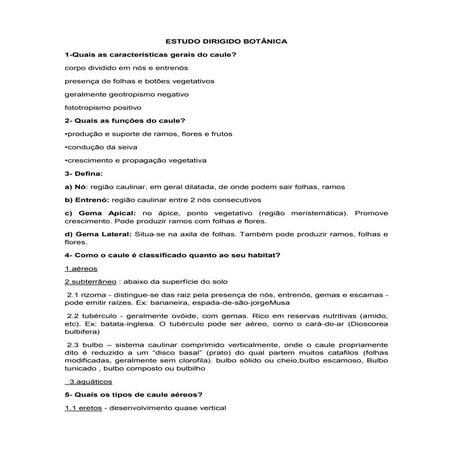 ESTUDO DIRIGIDO BOTÂNICA