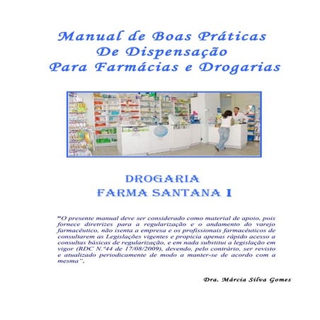 Manual de Boas Práticas  De Dispensação  Para Farmácias e Drogarias