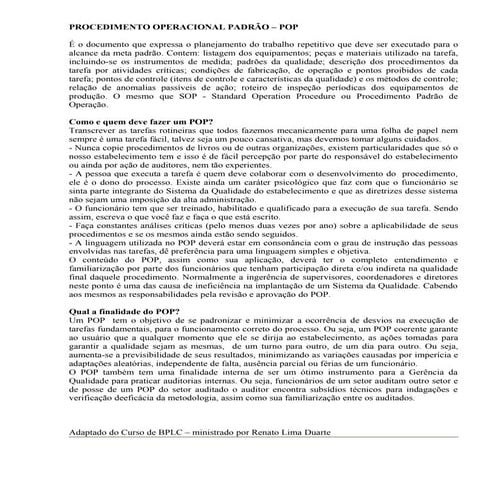 PROCEDIMENTO OPERACIONAL PADRÃO – POP