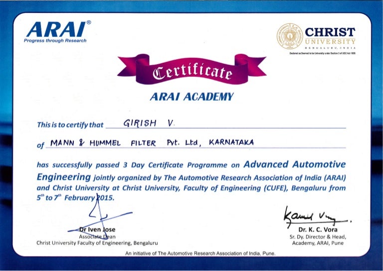 ARAI Certifcate 2015
