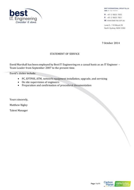 Statement of Service at Kumho | PDF