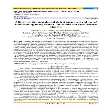 A linear correlation analysis of student engagement and level of understandin...