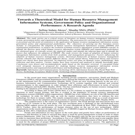 Towards a Theoretical Model for Human Resource Management Information Systems...