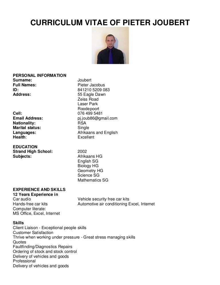 europass cv english example word