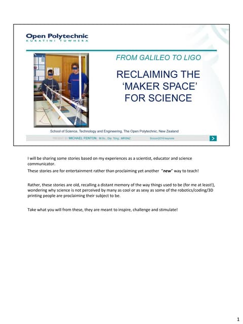 Michael Fenton - Reclaiming the Maker Space for Science