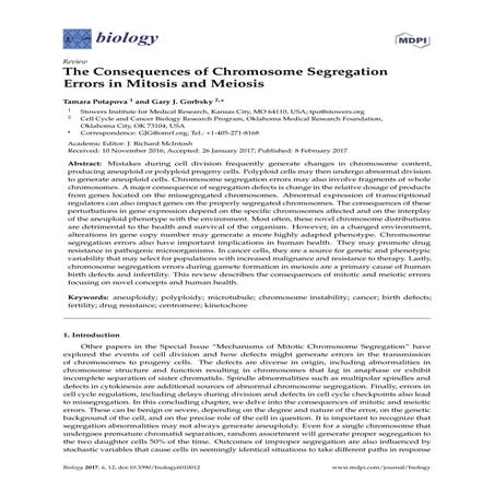 BIOLOGY errors in mitosis and meosis | PDF