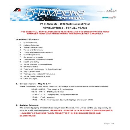 F1i s 2013 uae national final   newsletter 2